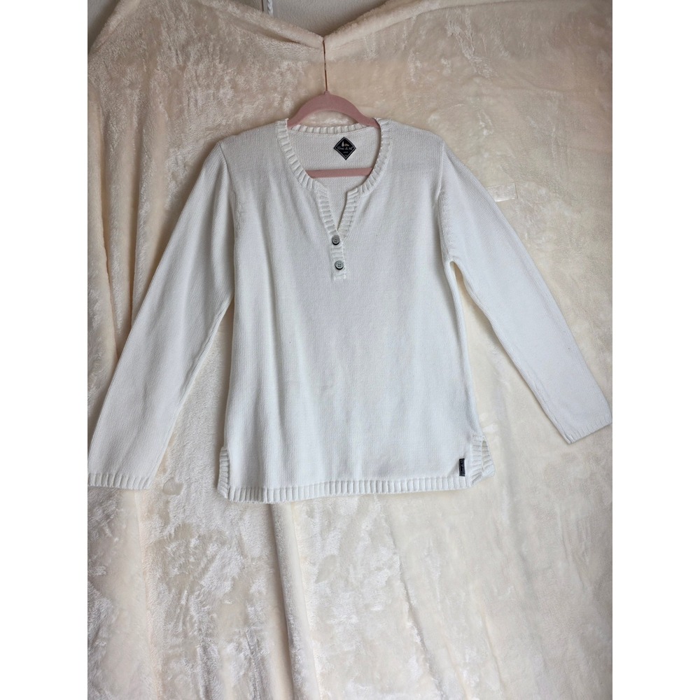 Blanc du Nil Womens White Cotton Knit Henley‎ Sweater Long Sleeve T3
